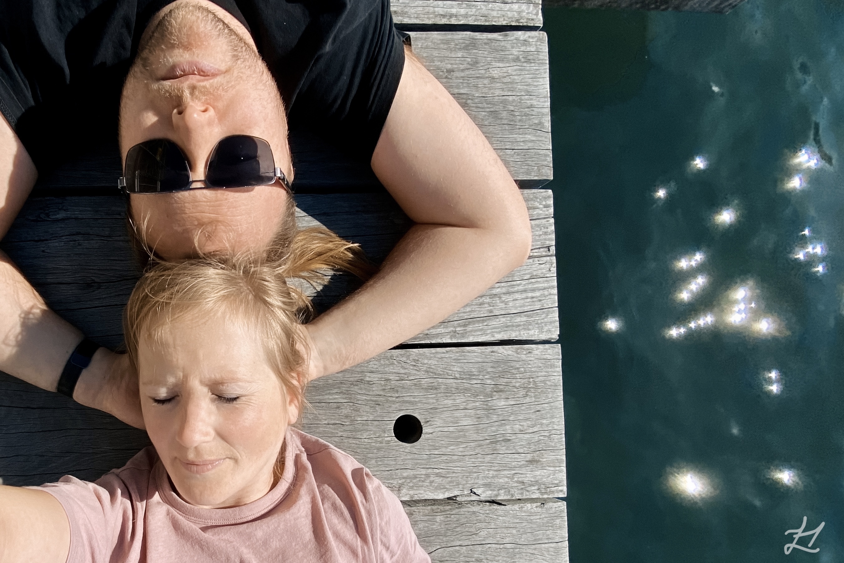 Jonathan and me enjoying sun on Wellington's waterfront