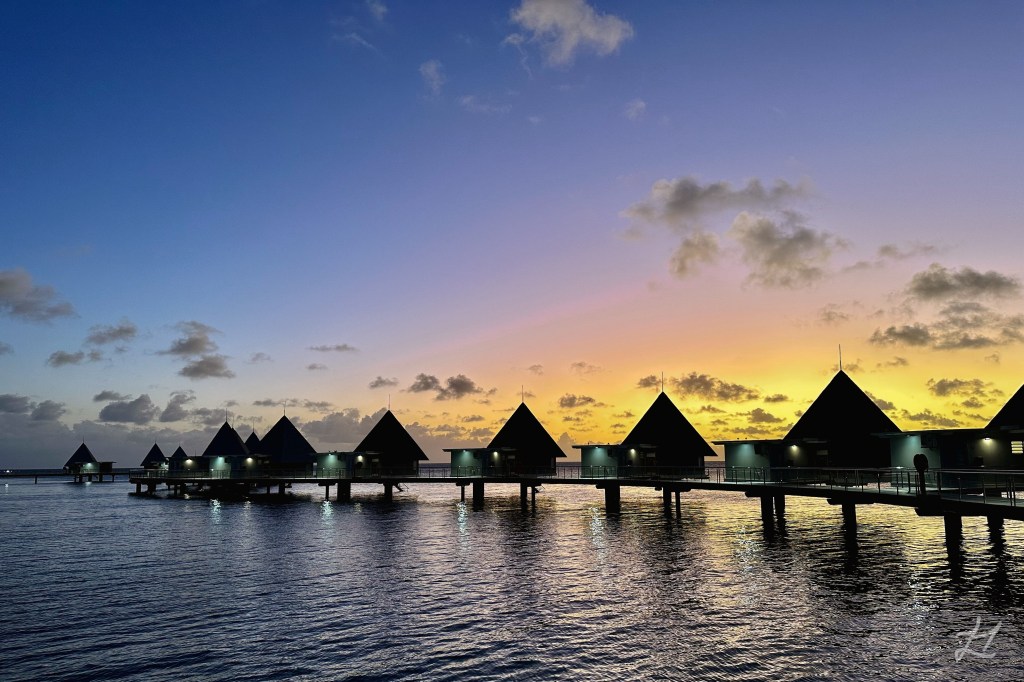 Sunset on the Doubletree Noumea bungalows