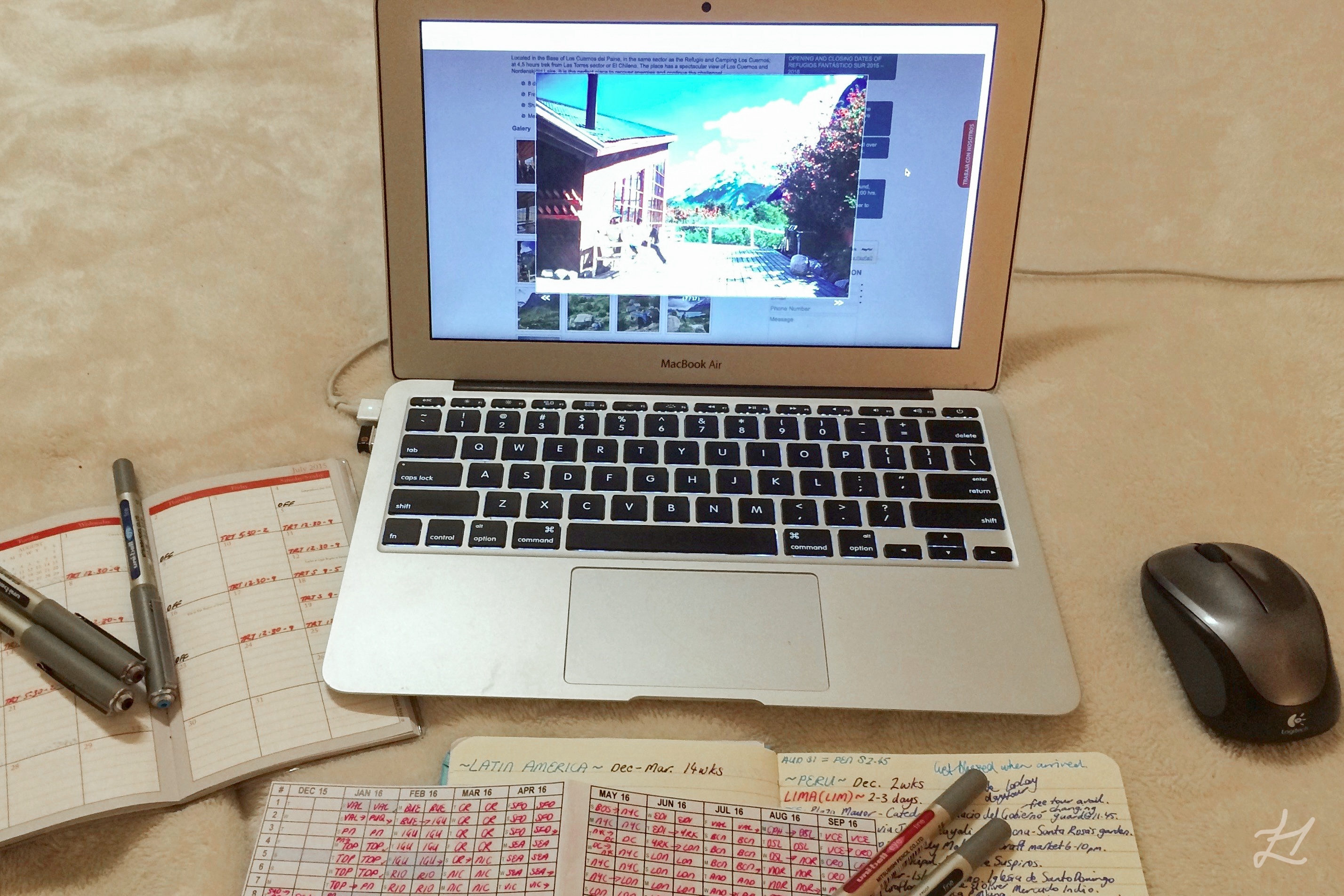 Planning the big trip via MacBook, calendar and time management
