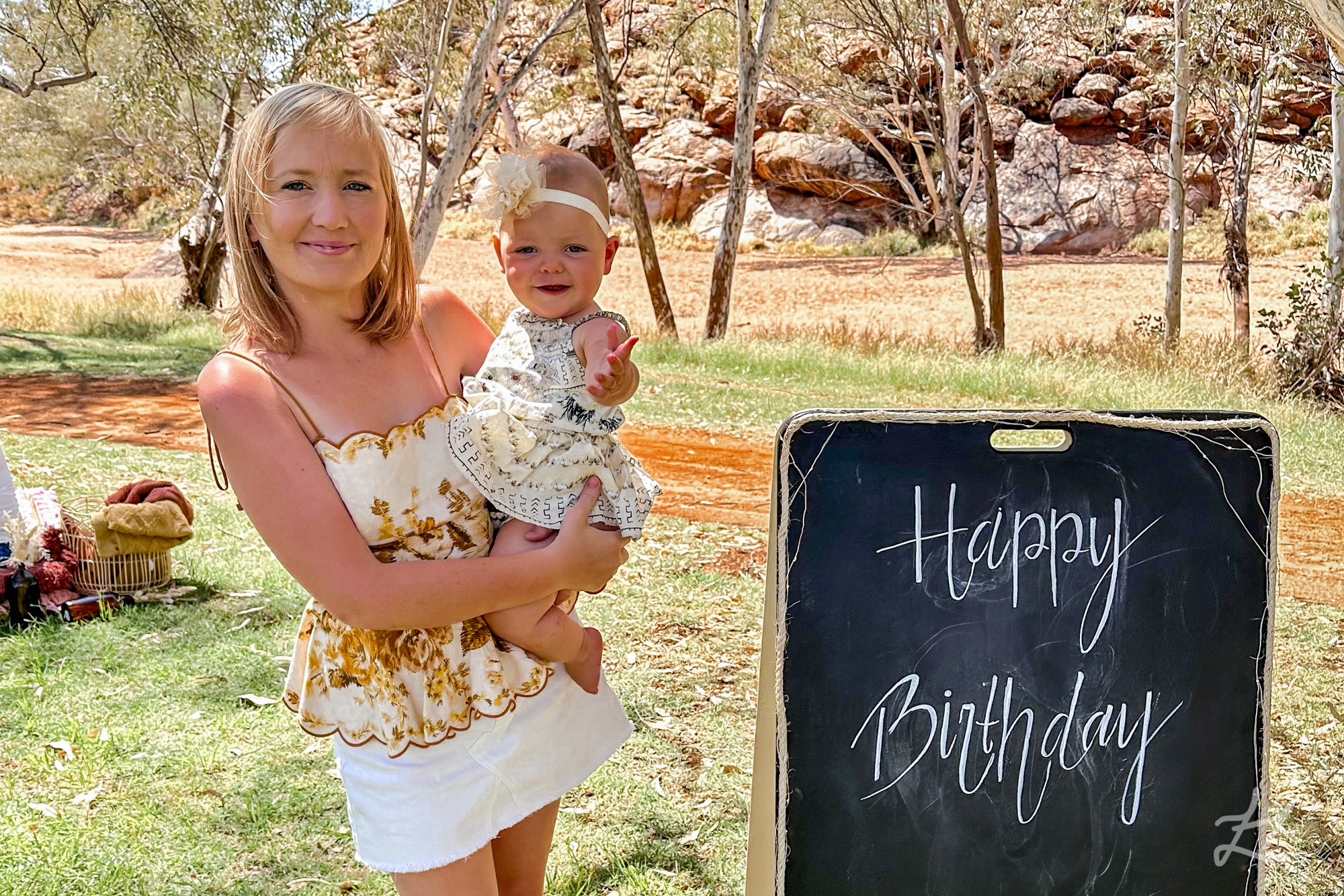 Kaydes and I on her first birthday at Alice Springs Telegraph Station
