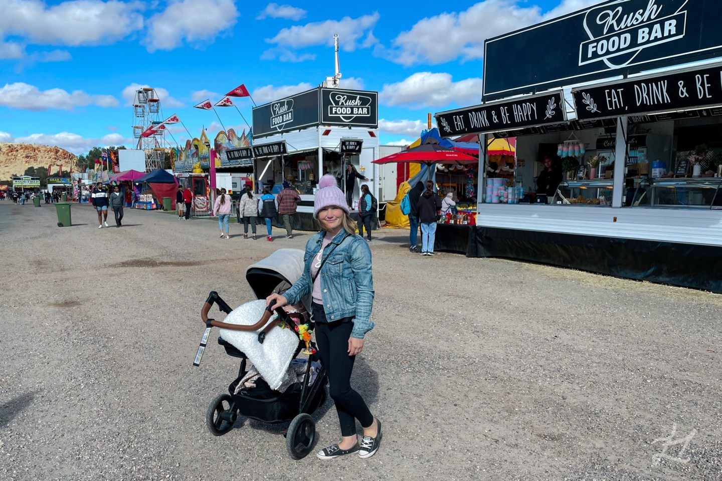 Me and Kaydes in pram at Alice Springs Show